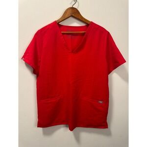 FIGS Technical Collection Casma Three-Pocket Scrub Top Pop Red V-Neck M PO 1785
